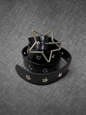 Black Star Studded Belt With Star Buckle